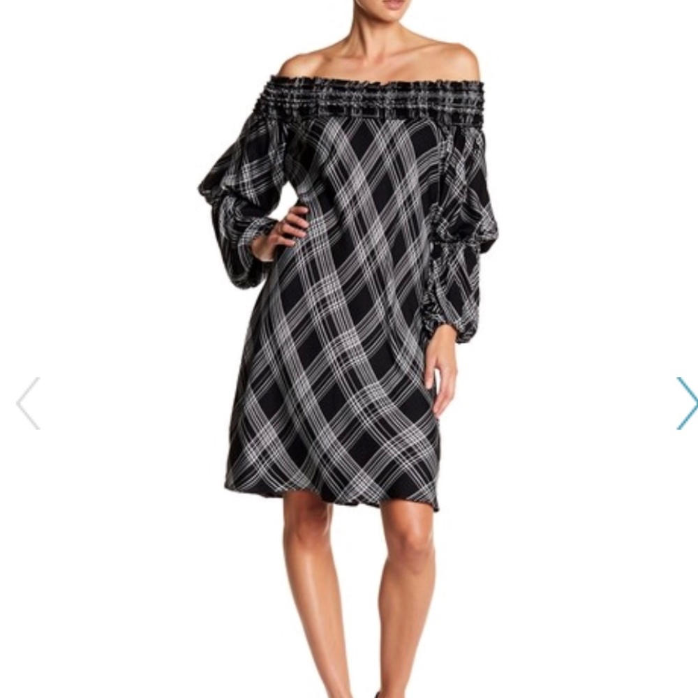 Max Studio Off Shoulder Ruffle Sleeve Dress Black